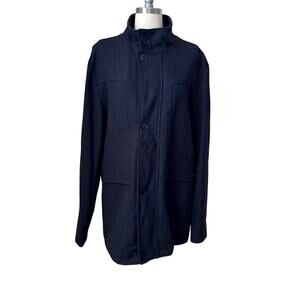 CHUXX Black Wool Blend Men's Coat Jacket Zip Button Stand Collar Size L